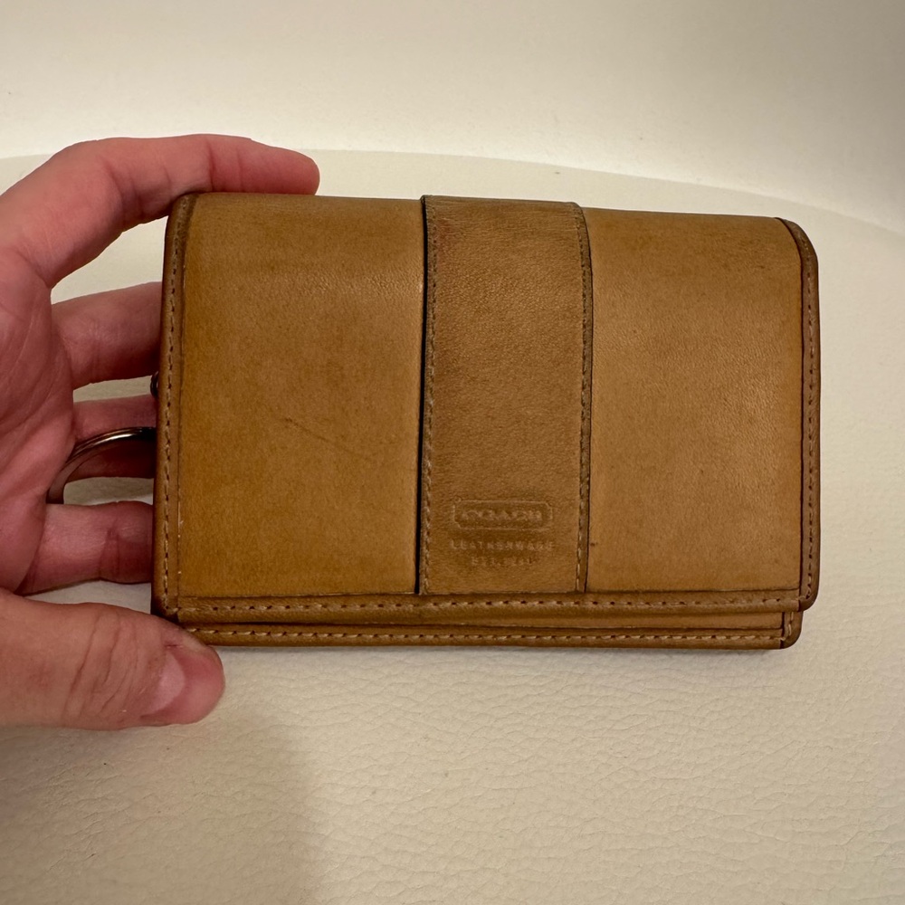 Coach Vintage English Tan Keyring Card Holder Mini Wallet Nickel Hardware